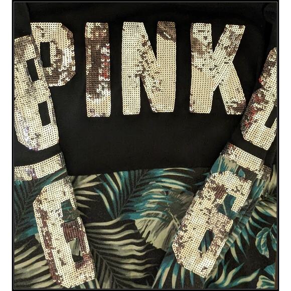 HTF Tropical VS PINK Zip Up Bling Hoodie Silver Sequins Spell PINK 86 + Dog Logo - Picture 9 of 12